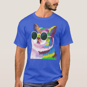 Sonnenbrille, farbenfrohe Rainbow-Katze T-Shirt