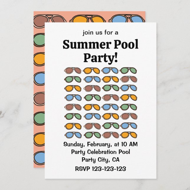 Sonnenbrille farbenfrohe Sommersonnenbrille Einladung (Vorne/Hinten)