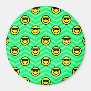 Sonnenbrille Happy Face auf Neon Green Zickzack Magnet