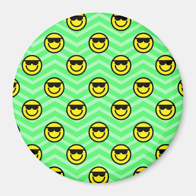 Sonnenbrille Happy Face auf Neon Green Zickzack Magnet (Vorne)
