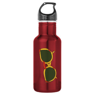 Sonnenbrille in Gelb und Rot auf Edelstahlflasche