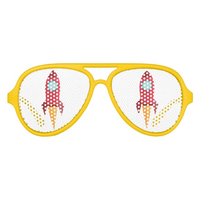 Sonnenbrille mit roter Rakete und gelbem Rahmen (Vorderseite)