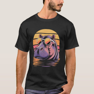 Sonnenbrille Nilpferd Strand Sonnenuntergang Fluss T-Shirt