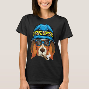 Sonnenbrille rauchen Sonnenblumen Hunde Beagle T-Shirt
