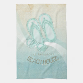 Sonnenbrille und Flip Flops Aqua ID623 Geschirrtuch
