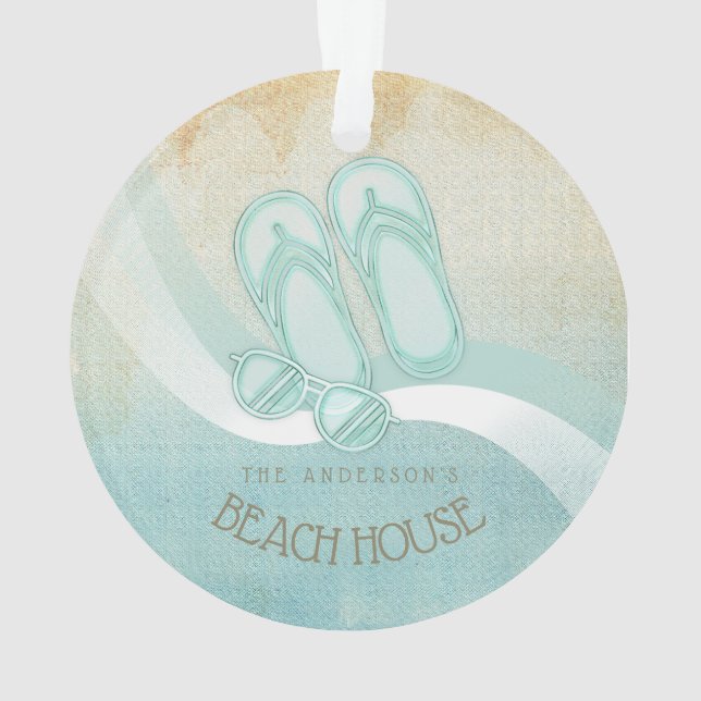 Sonnenbrille und Flip Flops Aqua ID623 Ornament (Rückseite)