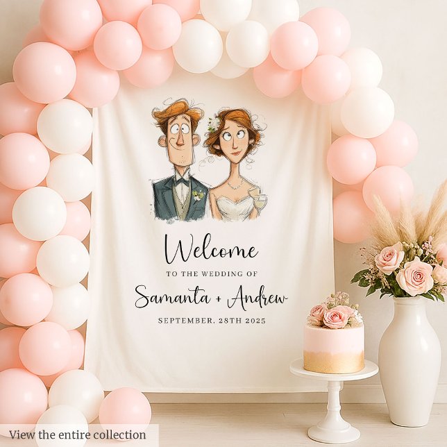 Sonnenbrille und Groom Hochzeitskulisse Wasserfarb Wandteppich (Funny Bride and Groom Wedding Backdrop Watercolor)