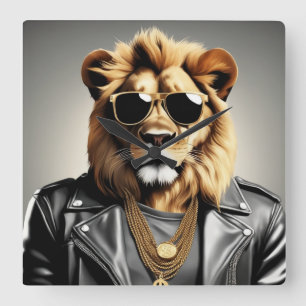 Sonnenbrille und Lederjacke für coole Tiere Quadratische Wanduhr