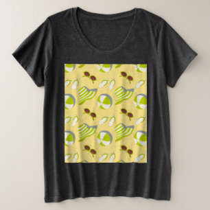 Sonnenbrille und Sonnenhut mit klarem Strandbild Große Größe T-Shirt