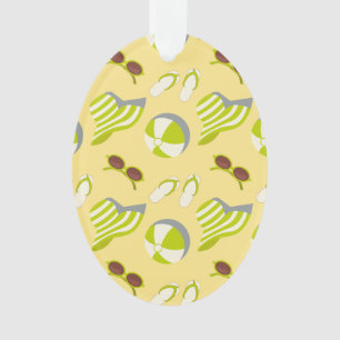Sonnenbrille und Sonnenhut mit klarem Strandbild Ornament