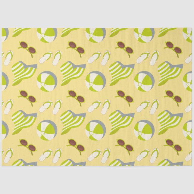 Sonnenbrille und Sonnenhut mit klarem Strandbild Seidenpapier (Vorderseite)