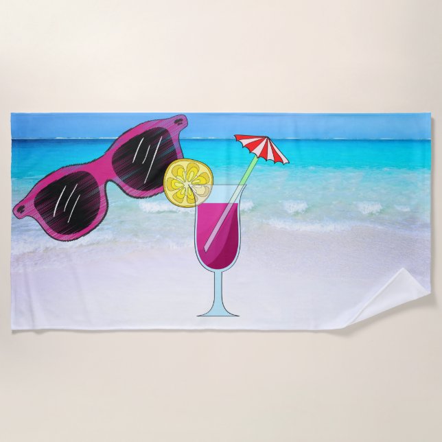 Sonnenbrille und Strandhandtuch trinken (Vorderseite)