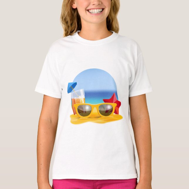 Sonnenbrille und Strandlandschaft für den Sommer T-Shirt (Vorderseite)