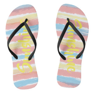 Sonnencreme Streifen Pink Blau Gelb Wasserfarbe Flip Flops