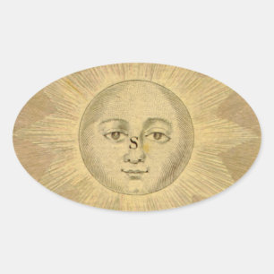 Sonnendetail aus der Antiquitätenkarte von Bowles, Ovaler Aufkleber