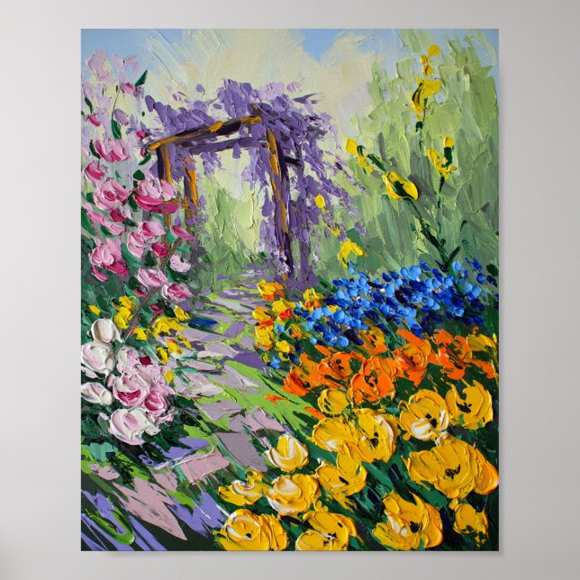 Sonnendurchflutete Gartenpergola in Öl gemalt Poster (Vorne)