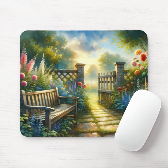 Sonnendurchflutete Gartentor-Szene Mousepad (Mit Mouse)