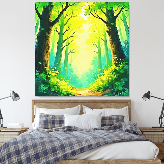 Sonnendurchfluteter Waldweg Leinwanddruck (Insitu (Schlafzimmer))