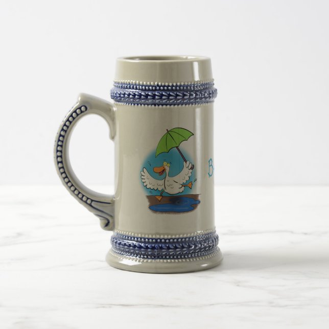 Sonnendute mit Schirm tanzender Cartoon Bierglas (Links)