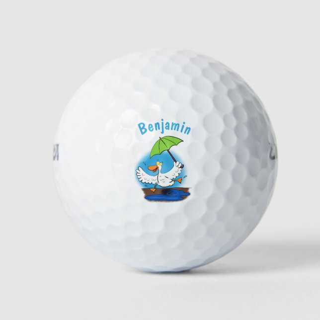 Sonnendute mit Schirm tanzender Cartoon Golfball (Vorderseite)