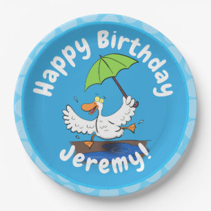 Sonnendute mit Schirm tanzender Cartoon Pappteller