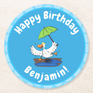 Sonnendute mit Schirm tanzender Cartoon Runder Pappuntersetzer