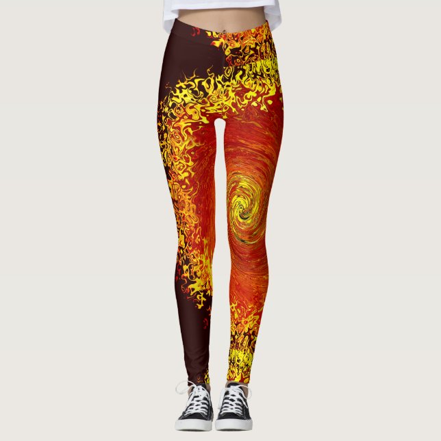Sonnenexplosionsgelb-orangefarbenes abstraktes Mus Leggings (Vorderseite)