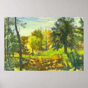 Sonnenfallmalerei Wasserfarbe auf Seide Poster