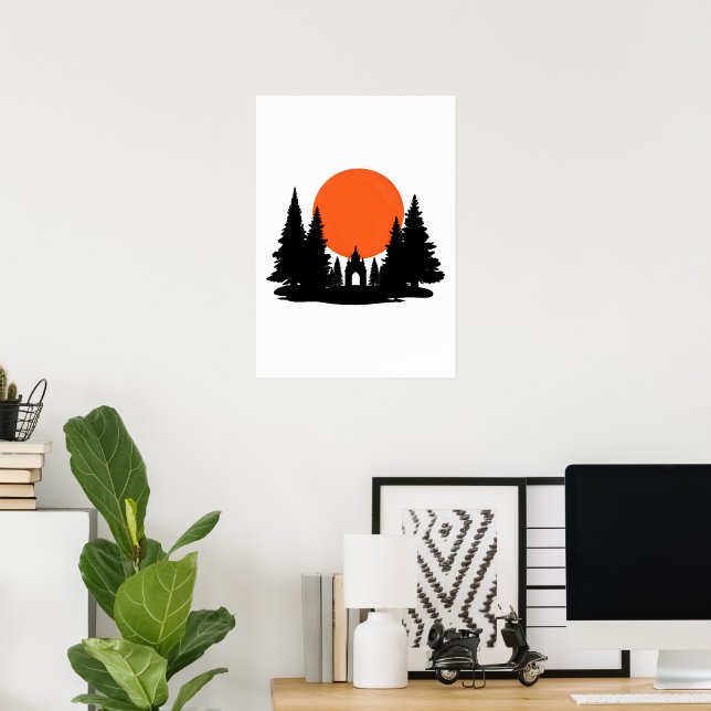Sonnenfinsternis über Waldtempel Poster (Heimbüro)