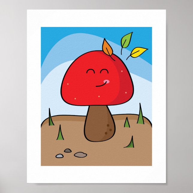 Sonnenfroher roter Pilz mit Lächeln | Botanischer  Poster (Vorne)