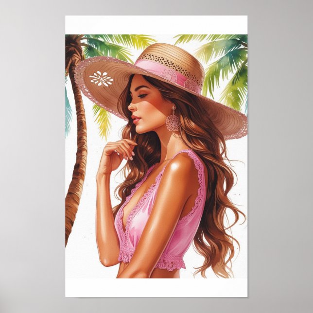 Sonnengeküsste Dame in Rosa Poster (Vorne)