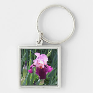 Sonnengeküsste rosa Iris-Blüte Schlüsselanhänger