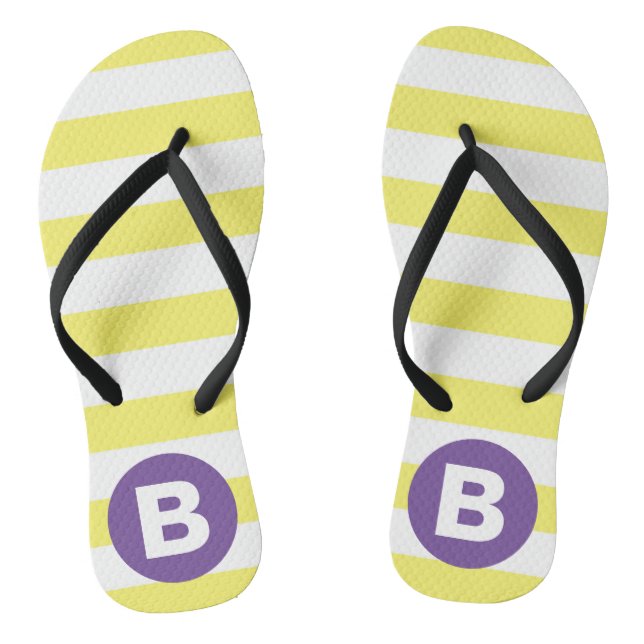 Sonnengelb gestreift mit lila Monogramm Flip Flops (Fußbett)