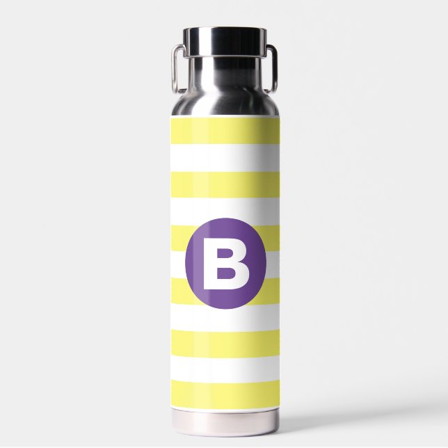 Sonnengelb gestreift mit lila Monogramm Trinkflasche (Vorne)