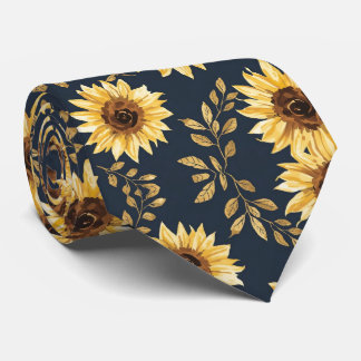 Sonnengelb Gold Navy Sonnenblumen Blätter Muster Krawatte
