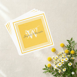 Sonnengelb Hochzeit Elegantes Weiß Monogramm Papie Serviette