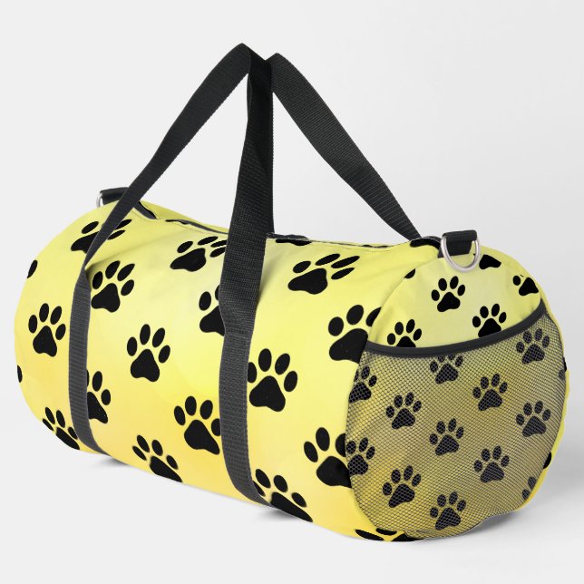 Sonnengelb schwarzer Pfotenabdruck Duffle Bag (Rechte Ecke)