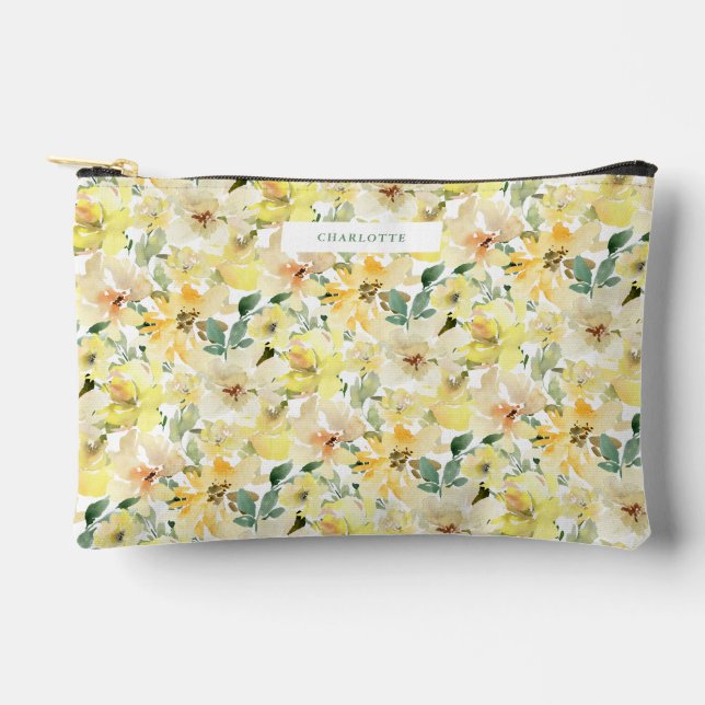 Sonnengelbe Aquarellblumen Zubehörtasche (Vorderseite)