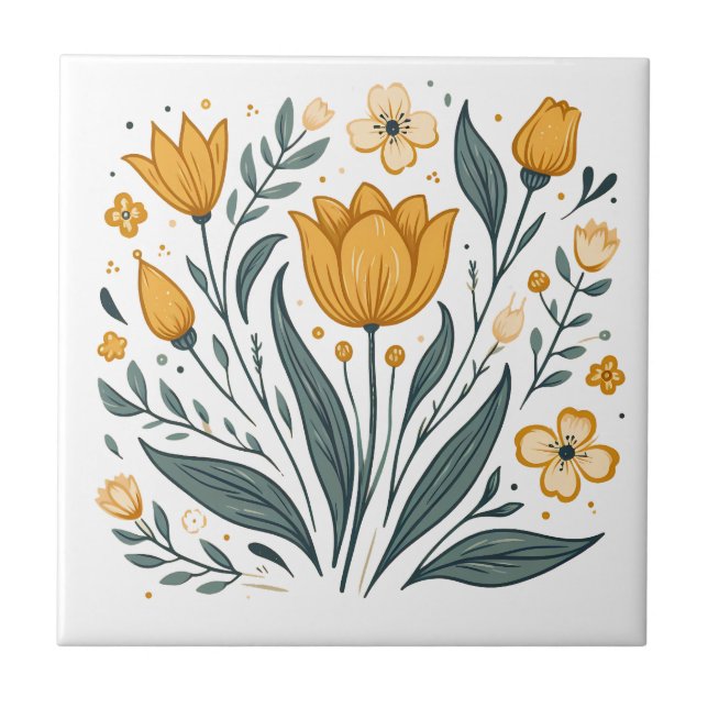 Sonnengelbe Blume Fliese (Vorderseite)