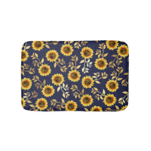 Sonnengelbe goldene Navy Sonnenblumen Blätter Must Badematte