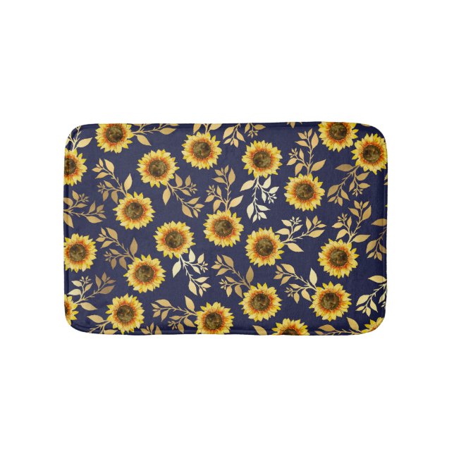 Sonnengelbe goldene Navy Sonnenblumen Blätter Must Badematte (Vorderseite)