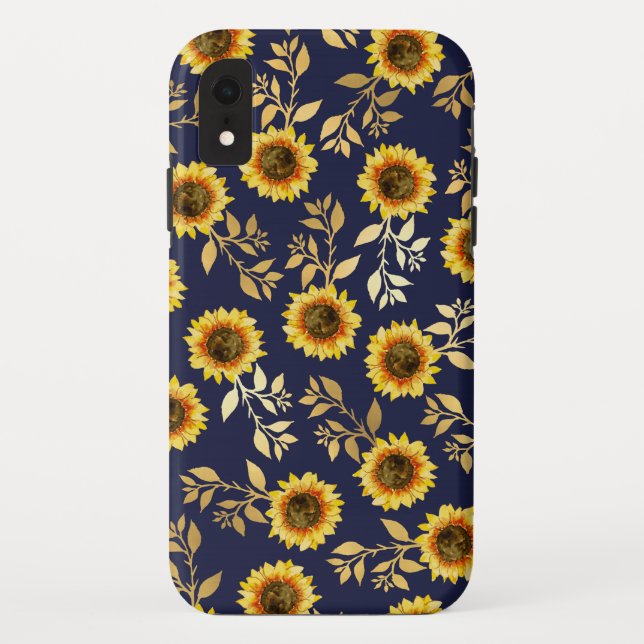 Sonnengelbe goldene Navy Sonnenblumen Blätter Must Case-Mate iPhone Hülle (Rückseite)