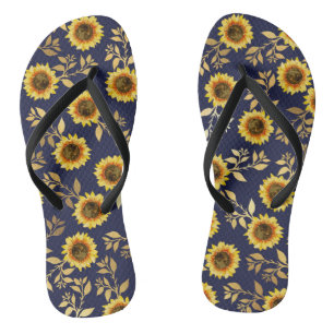 Sonnengelbe goldene Navy Sonnenblumen Blätter Must Flip Flops