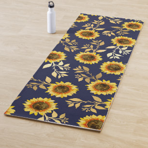 Sonnengelbe goldene Navy Sonnenblumen Blätter Must Yogamatte