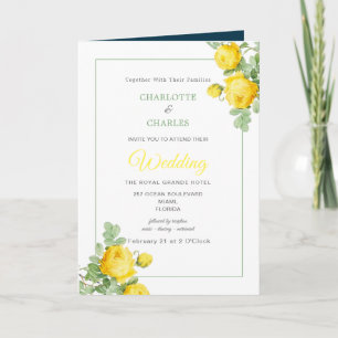 Sonnengelbe Rosen Florale Elegante Hochzeit Einladung