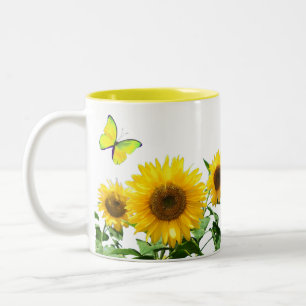 Sonnengelbe Sonnenblumen und Schmetterling Zweifarbige Tasse