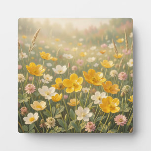 Sonnengelbe wilde Blumenwiese Weiß Rosa Sommer Fotoplatte