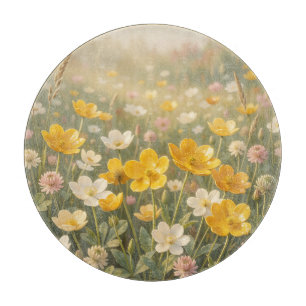 Sonnengelbe wilde Blumenwiese Weiß Rosa Sommer  Schneidebrett