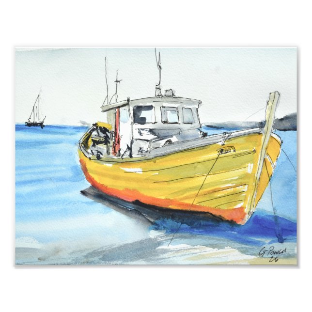 Sonnengelber Fischerboot Fotodruck (Vorne)