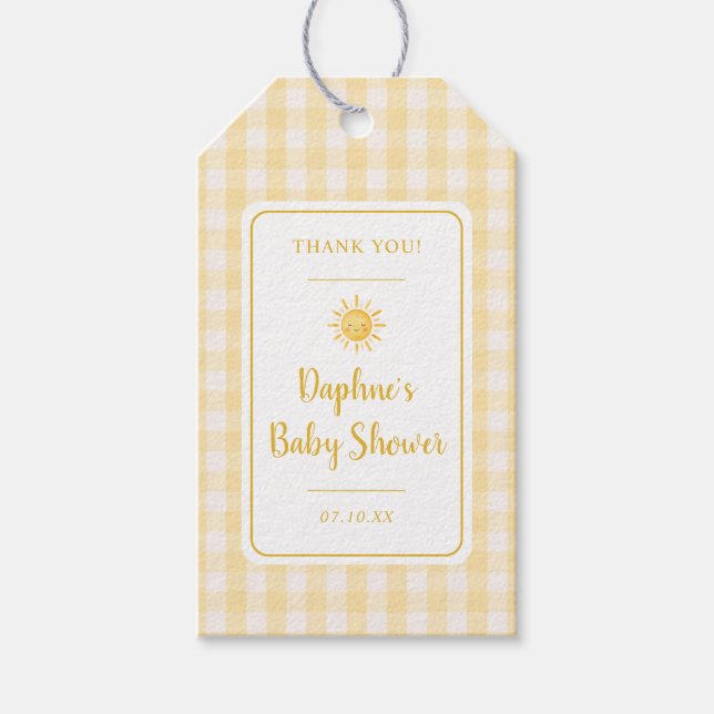 Sonnengelbes Babyshower Geschenkanhänger (Vorderseite)